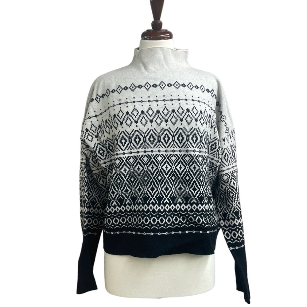 Joie Fair Isle mock turtleneck black & ivory  sweater XL